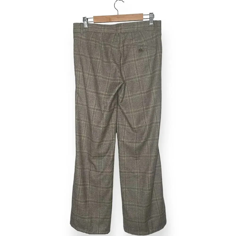 FRENCH CONNECTION Wool Wide Leg Plaid Pants Trousers Brown Key Lime Career 6